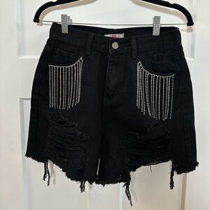 Buddy Love Black Jean Shorts with Rhinestone Accents
